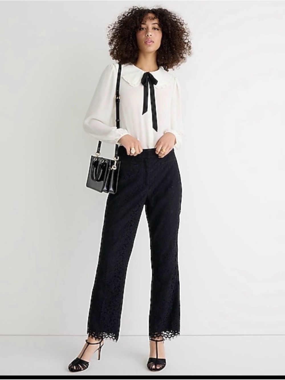 J.Crew Willa Black Lace Cropped Flare Pants Size 0